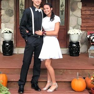 White pearly two piece short hoco dress